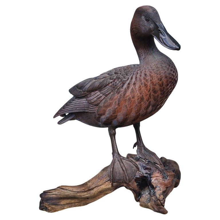 Hyper Realistic Wooden Duck Carving Signed ELF For Sale