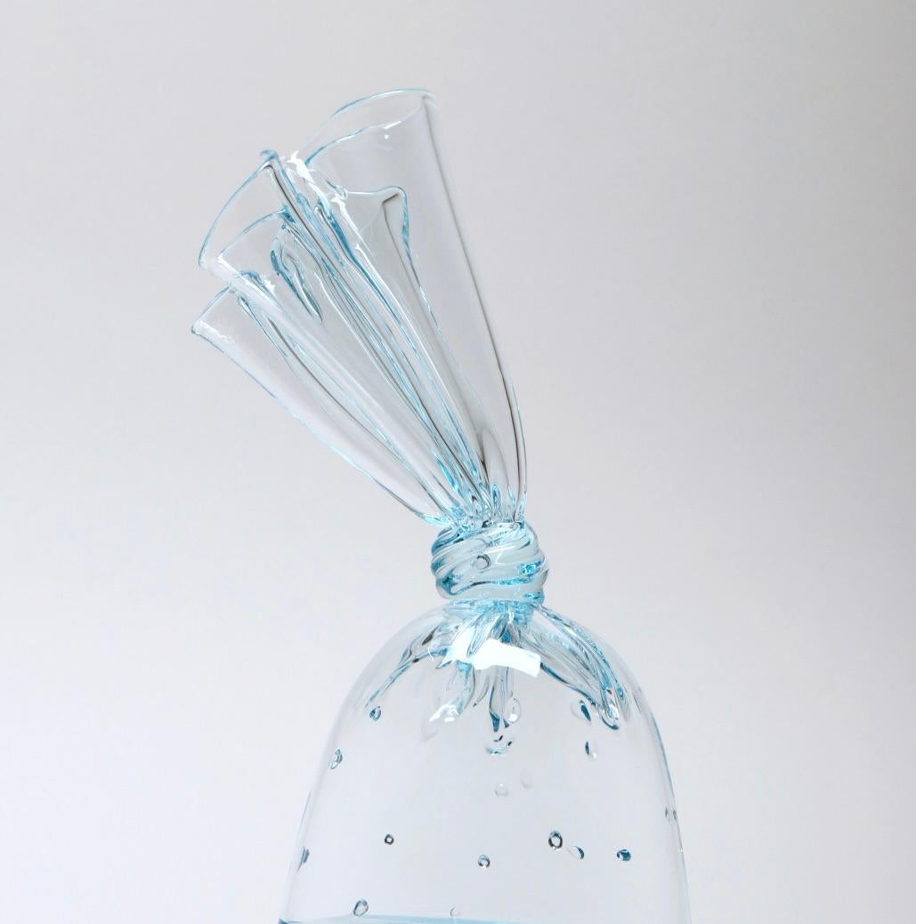 Contemporary Hyperreal blue glass water bag trio sculpture installation For Sale