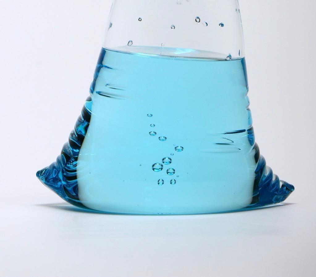 Glass Hyperreal blue glass water bag trio sculpture installation For Sale