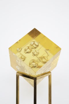 Hypnotic Space Age Triangular Brass Lamp with Plexi Cube