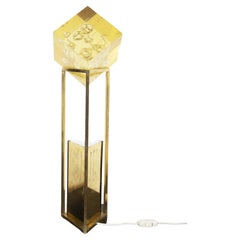 Vintage Hypnotic Space Age Triangular Brass Lamp with Plexi Cube