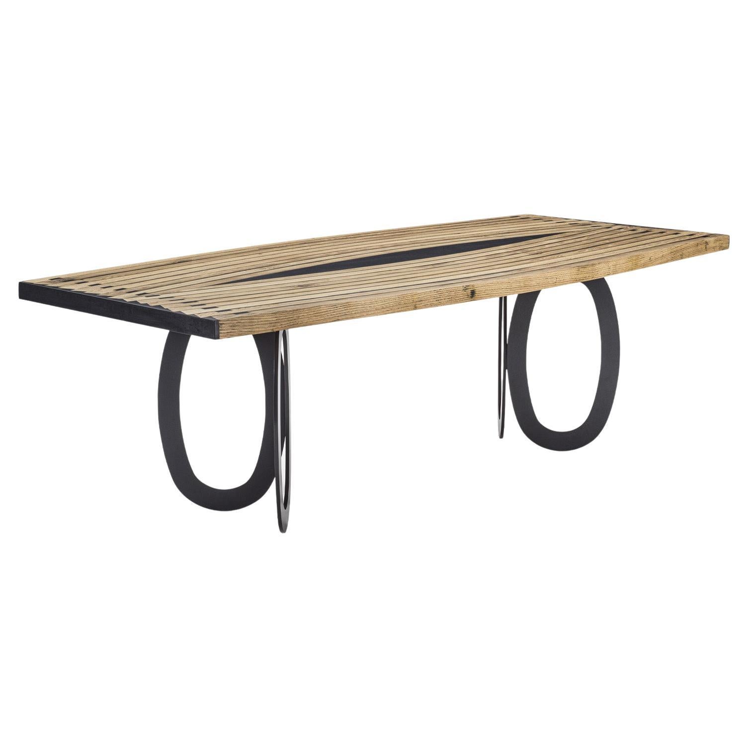 Hypnotic Wood & Iron Dining Table, Designed by Studio Excalibur, Made in Italy For Sale