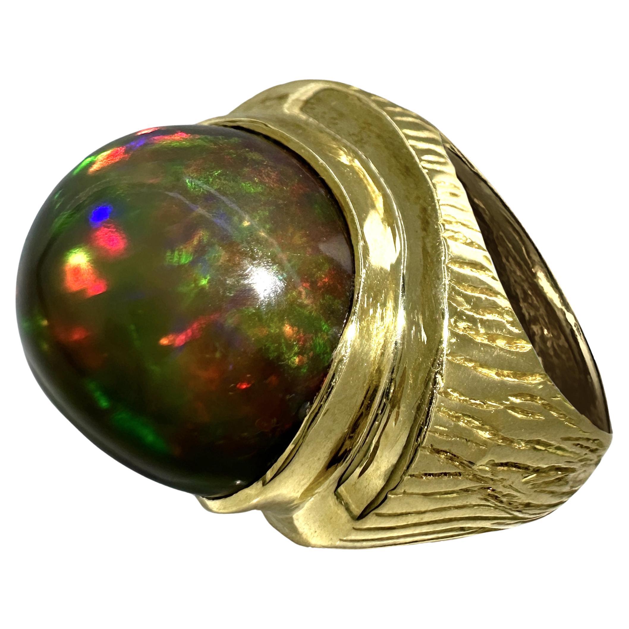 "Hypnotica" Cocktail Ring in 18 Karat Yellow Gold with 22 Carat Ethiopian Opal For Sale