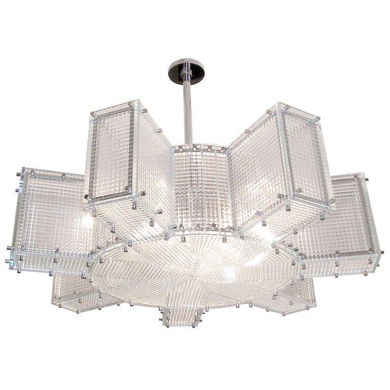 Hypoid Glass and Polished Nickel Chandelier In Excellent Condition For Sale In New York, NY