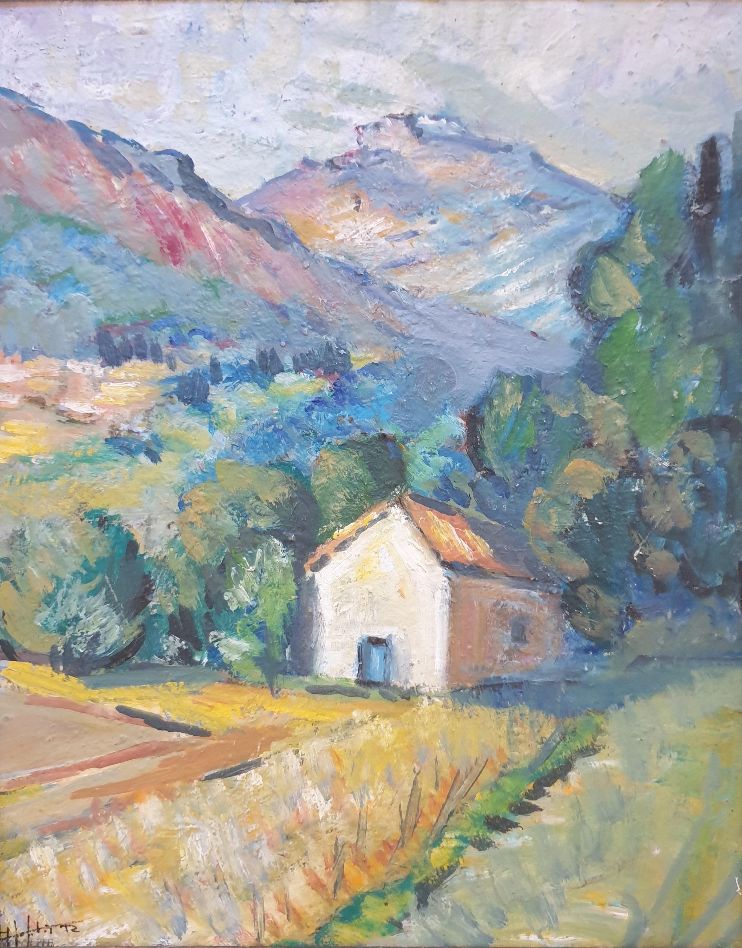 Paesaggio fauvista di metà secolo nel sud della Francia. - Painting di Hyppolite Roger
