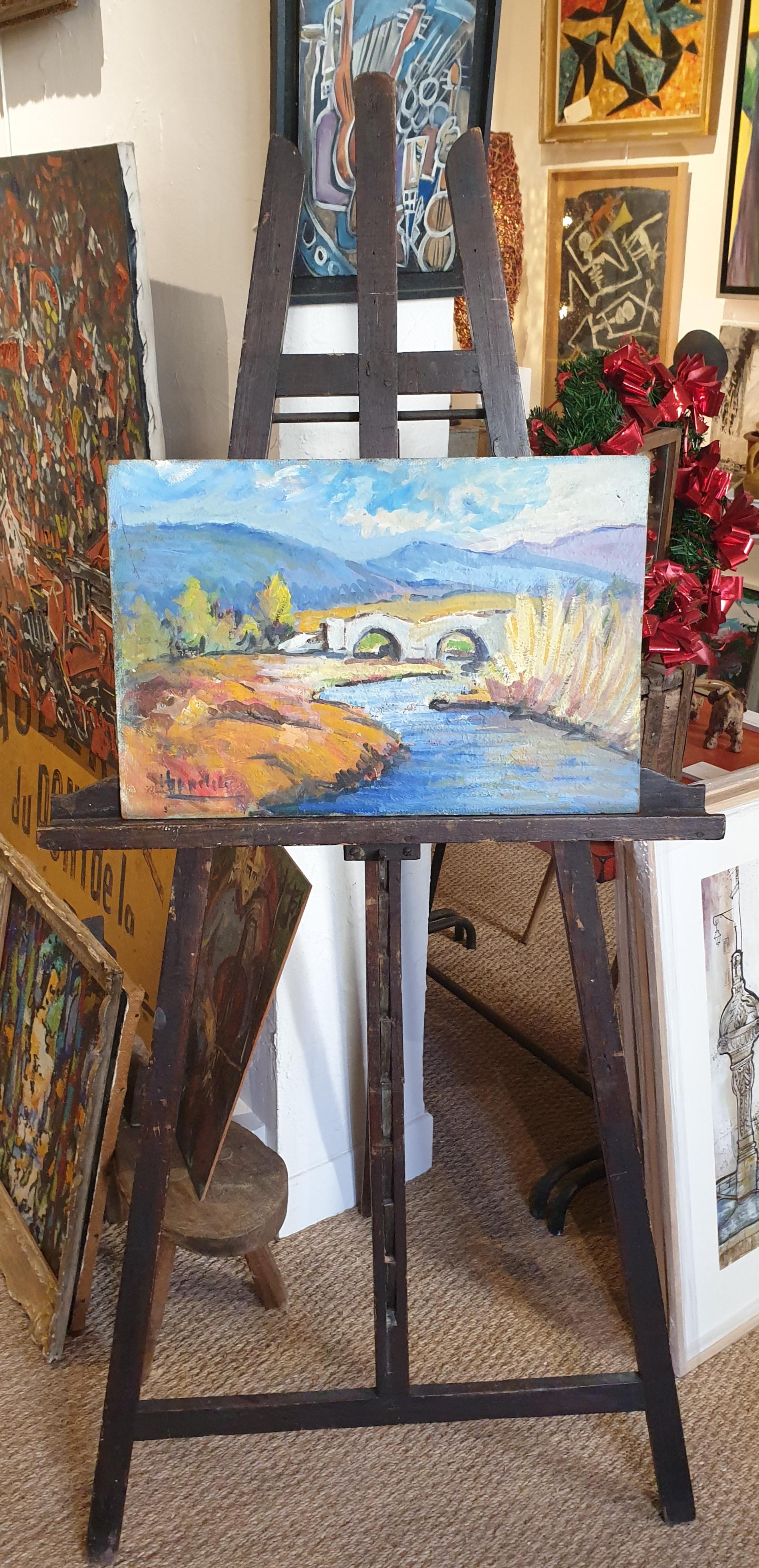 Paysage provençal fauviste du milieu du siècle. - Gris Landscape Painting par Hyppolite Roger