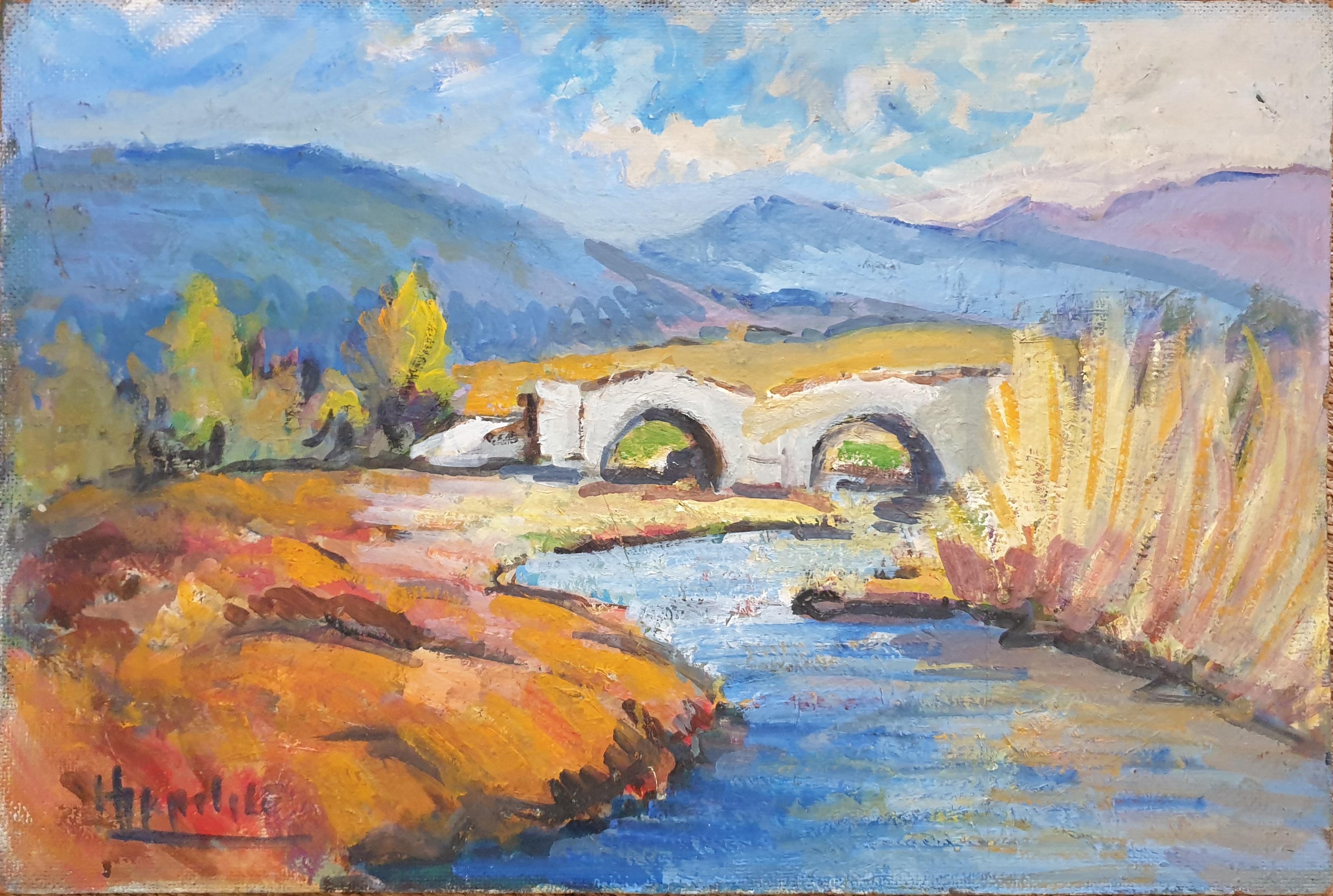 Landscape Painting Hyppolite Roger - Paysage provençal fauviste du milieu du siècle.