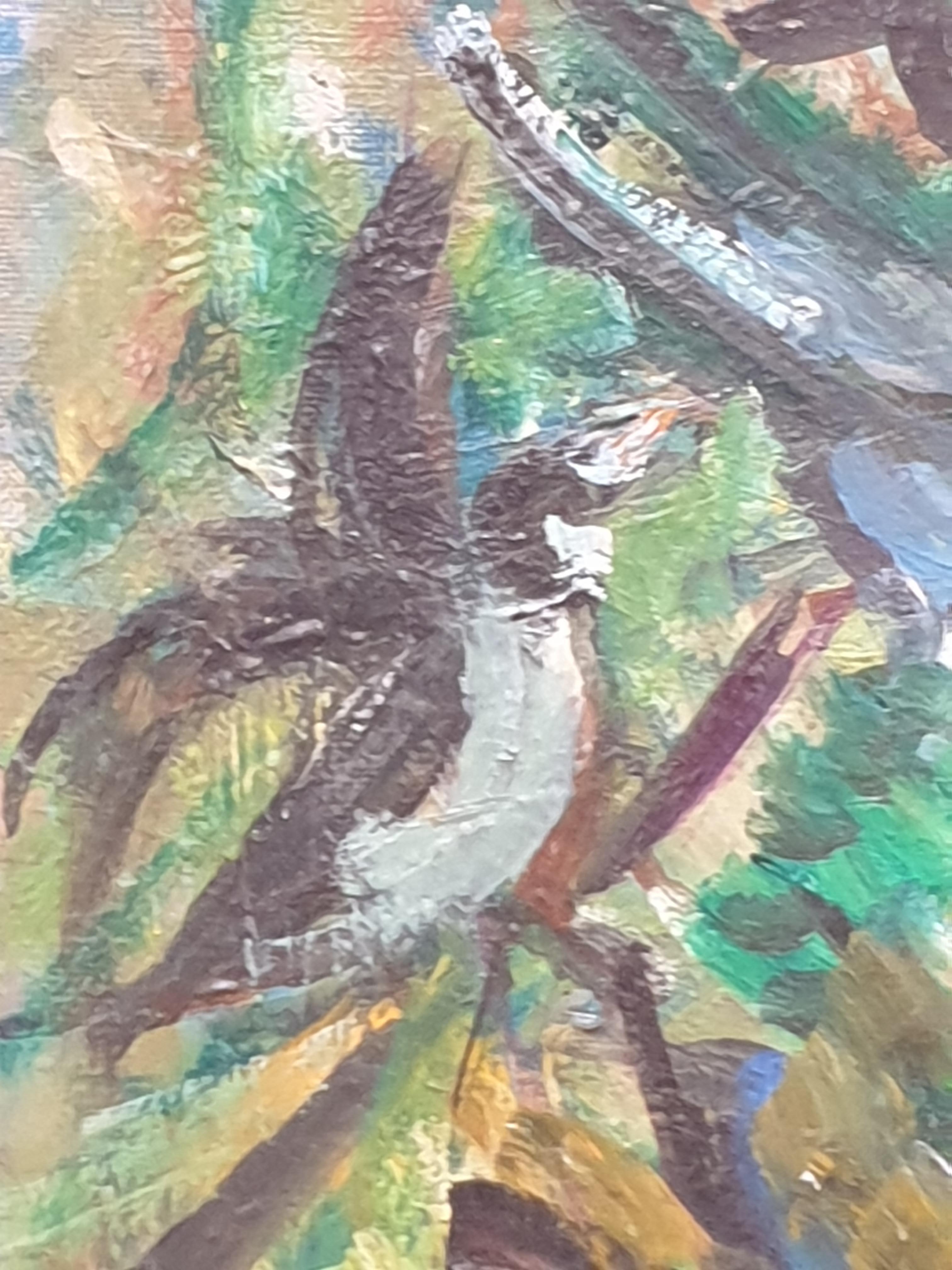 Swallows in Flight, French Mid-Century Oil on Canvas. For Sale 6