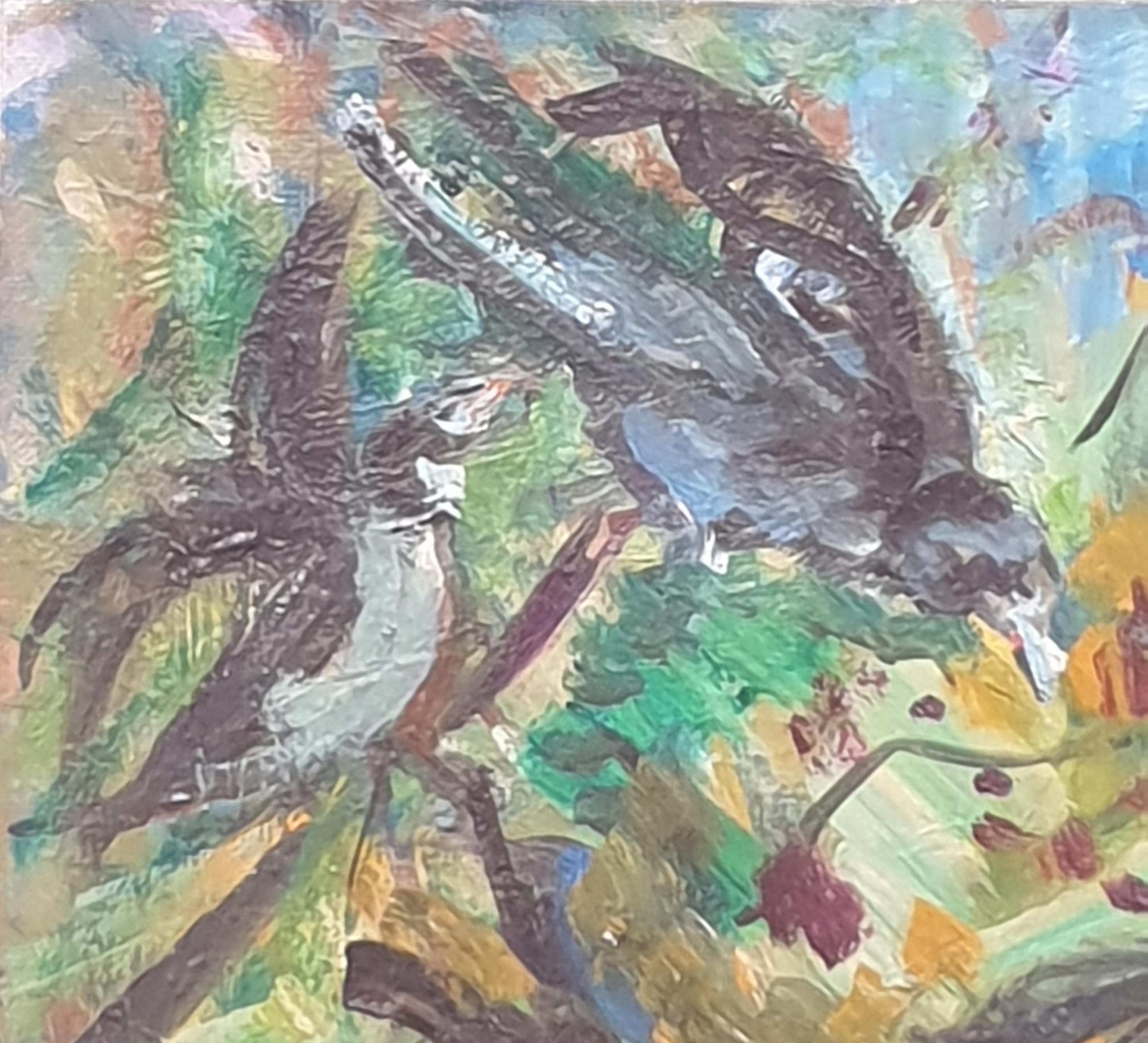 Swallows in Flight, French Mid-Century Oil on Canvas. For Sale 4