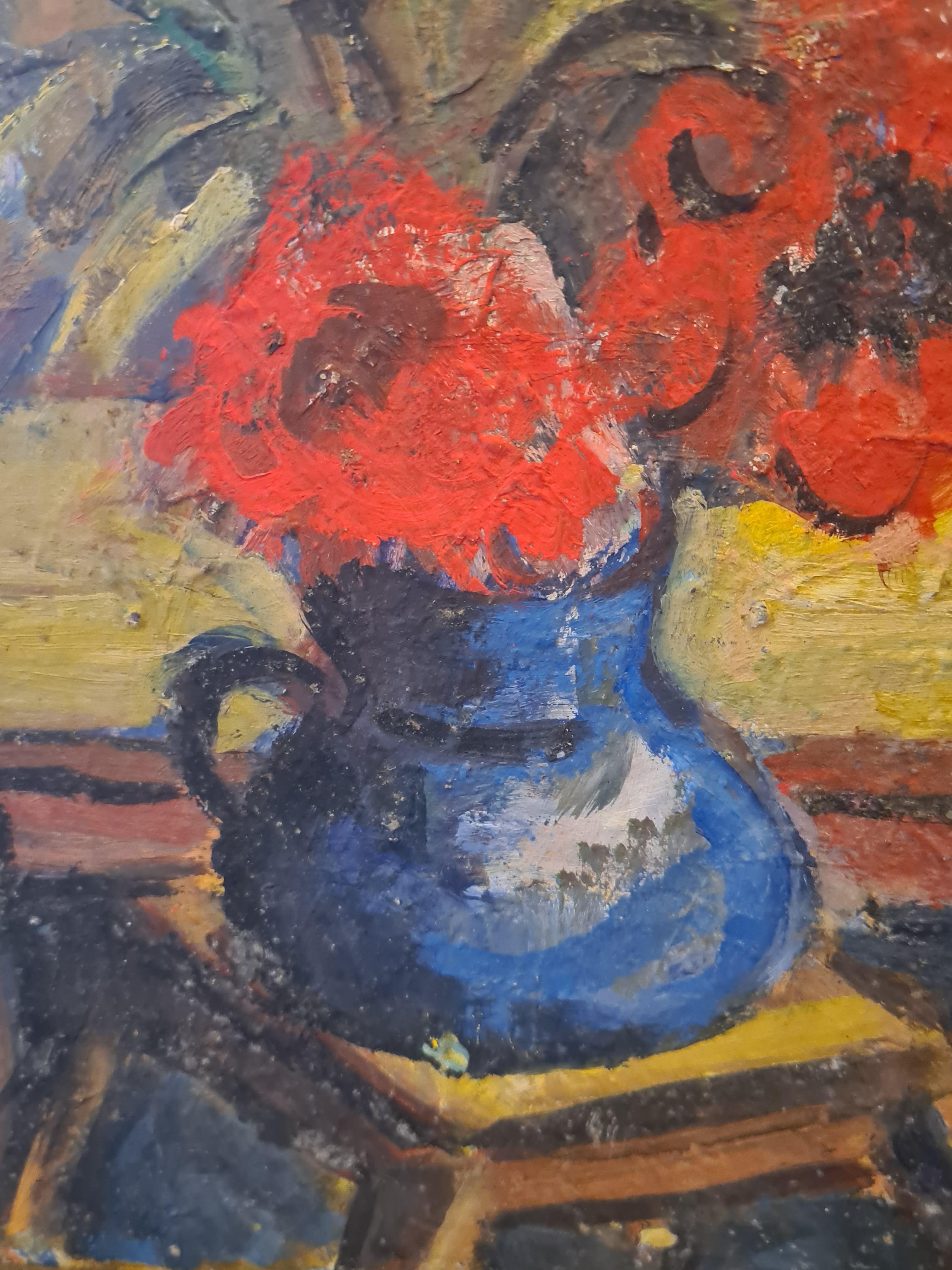 Óleo francés de mediados del siglo XX sobre tabla. El jarrón azul'. - Painting Fauvista de Hyppolite Roger