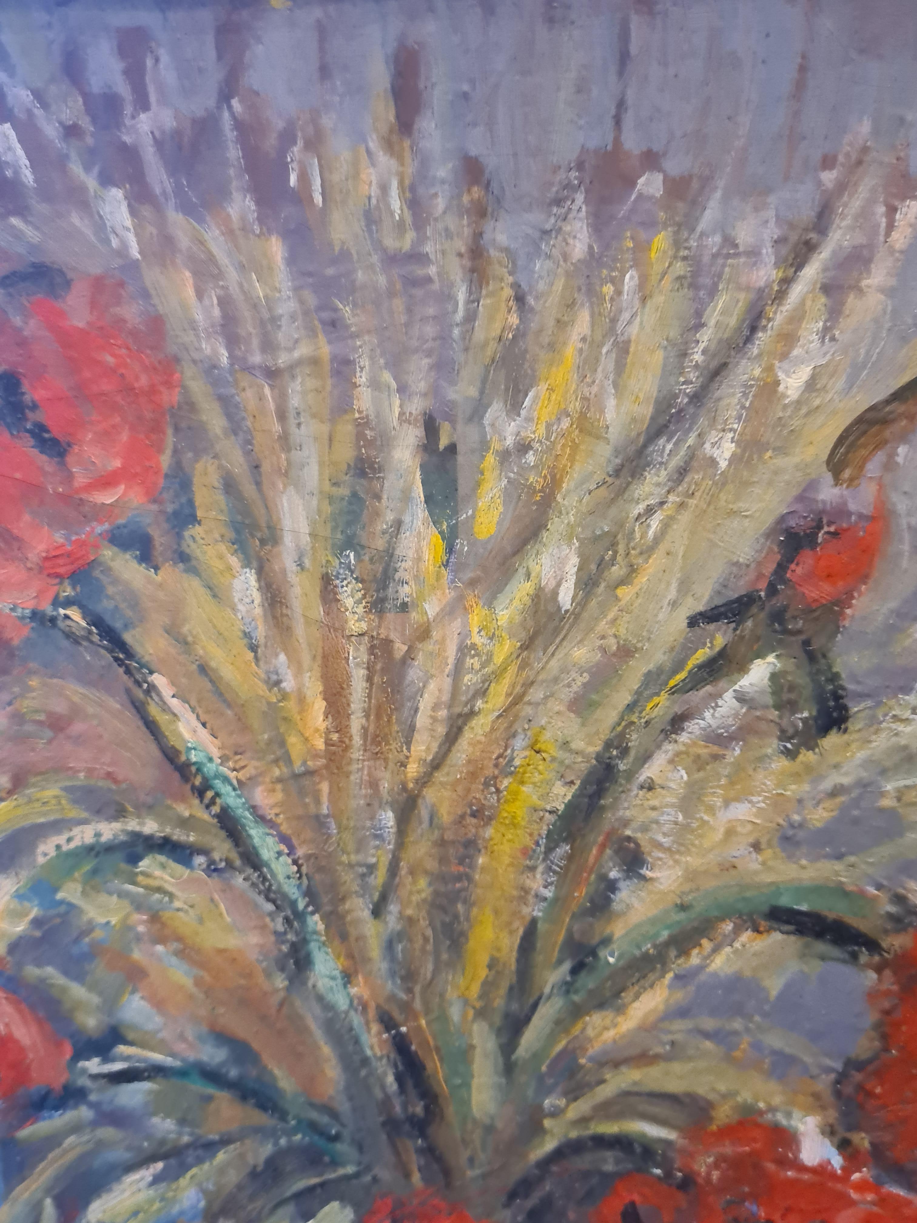 Óleo francés de mediados del siglo XX sobre tabla. El jarrón azul'. en venta 1