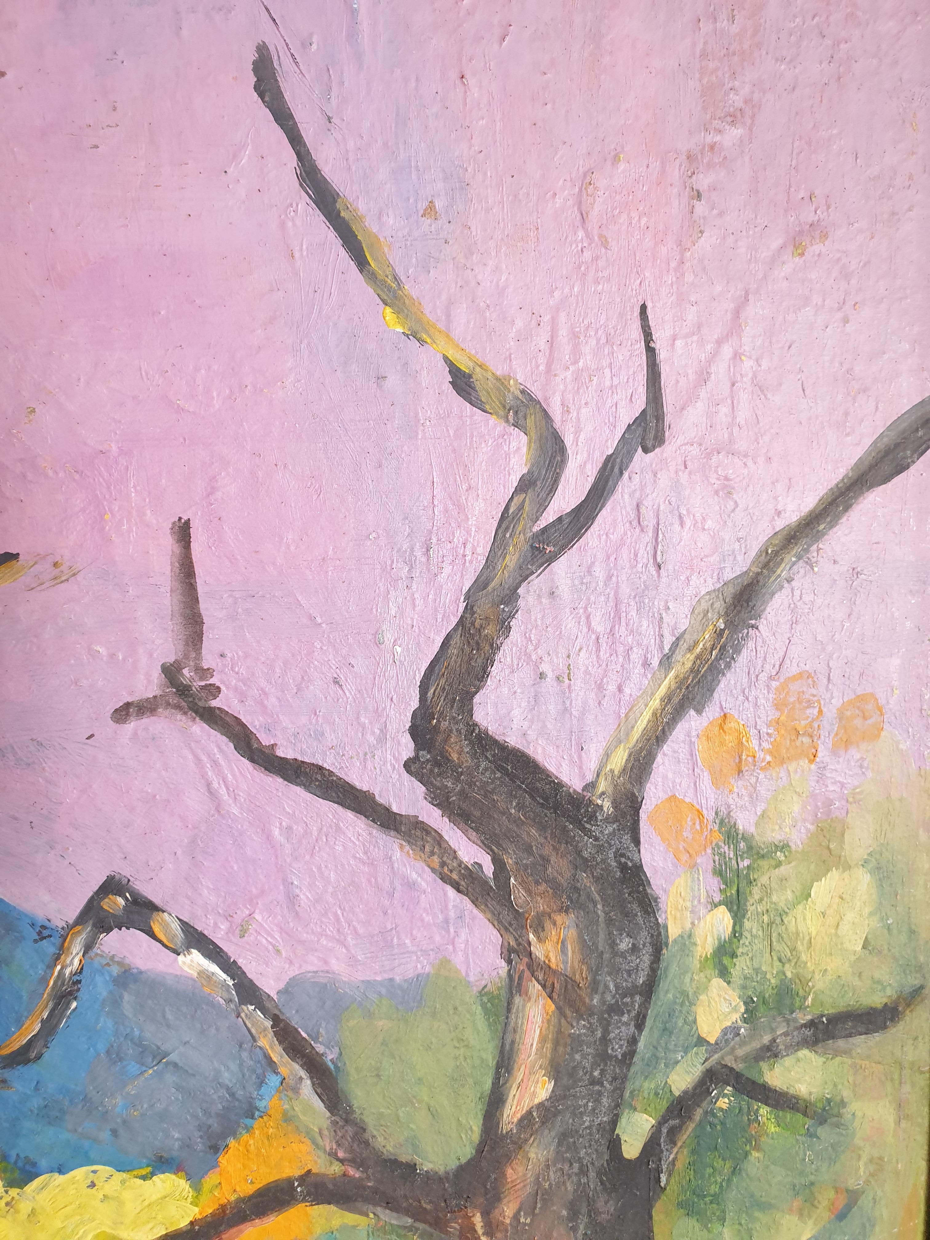 The Road, Mid-century Provençal, Fauvist Landscape. Oil on Board. For Sale 4