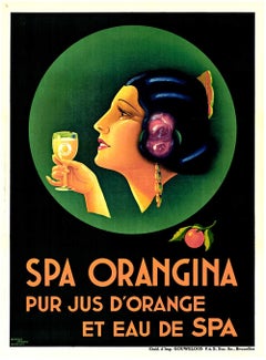 Original Spa Orangina Pur Jus D'Orange large French Art Deco Vintage poster