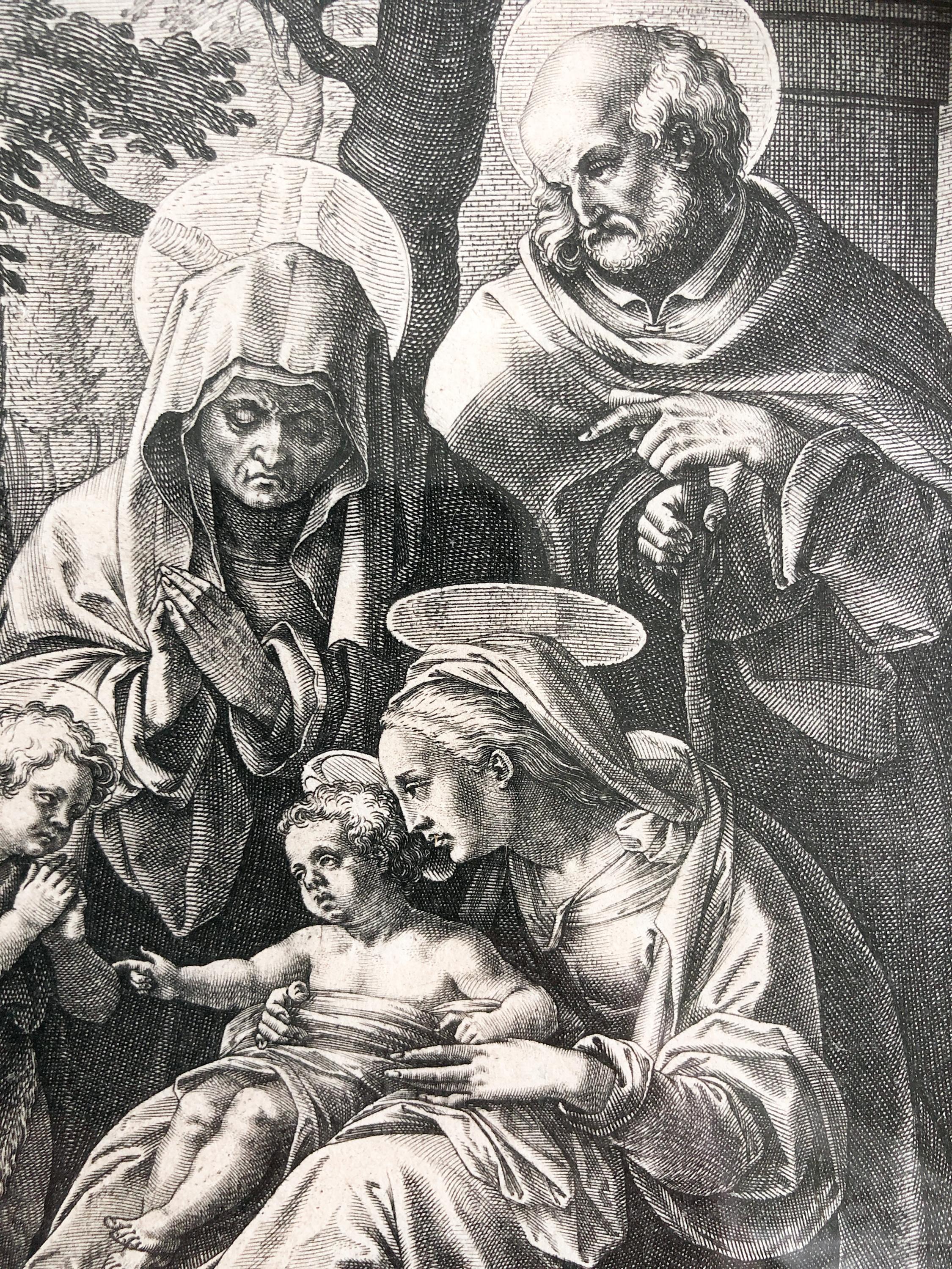 Baroque Hieronymus Wierix, ‘the Holy Kinship’, Engraving, Prior to 1612