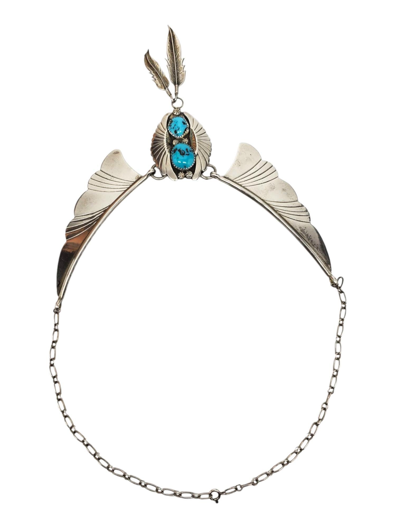 Cabochon Hyson Craig Collana di piume di turchese in argento sterling dei nativi americani #21532 in vendita