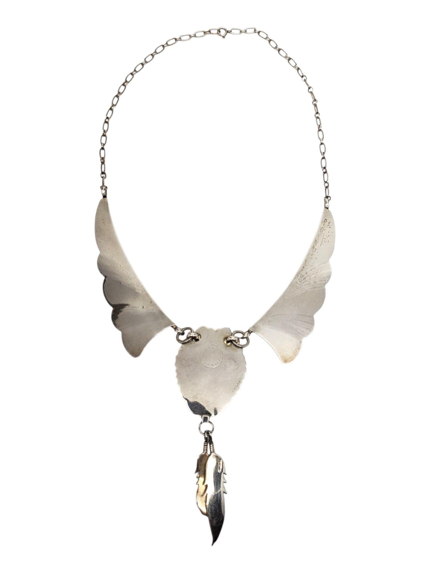 Donna Hyson Craig Collana di piume di turchese in argento sterling dei nativi americani #21532 in vendita