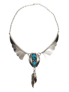 Hyson Craig Collana di piume di turchese in argento sterling dei nativi americani #21532
