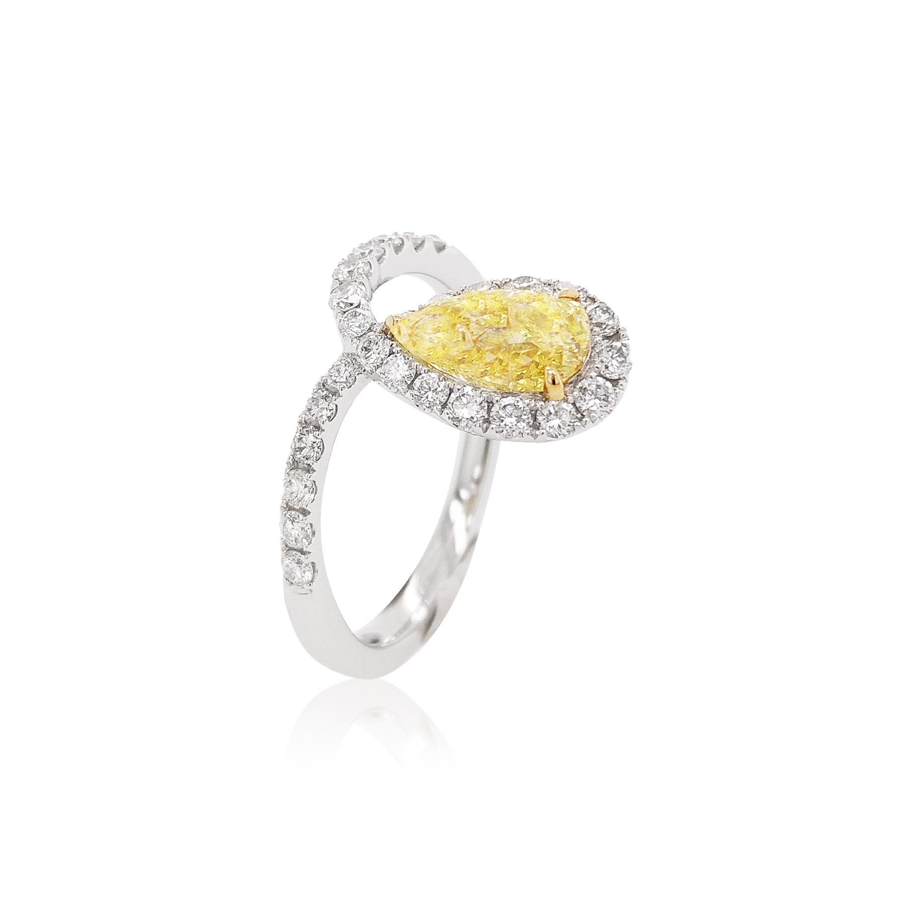 Contemporary HYT GIA Certified Fancy Intense Yellow Diamond and White Diamond Engagement Ring