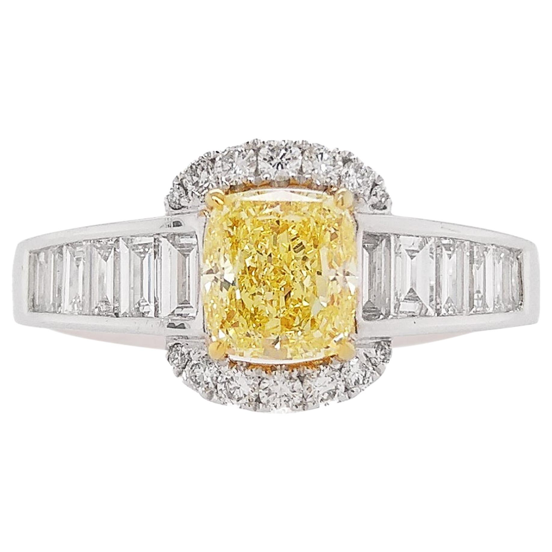 GIA Certified Yellow Diamond White Diamond Platinum Engagement Ring For Sale