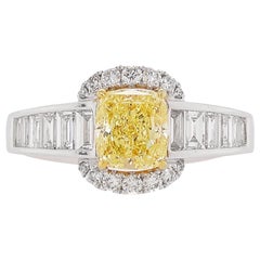 HYT Bague de fiançailles en diamant jaune intense fantaisie et diamant blanc certifié par le GIA