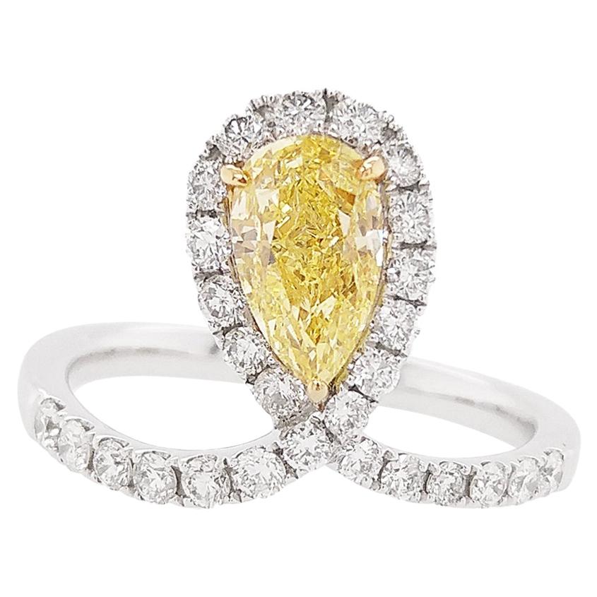 HYT GIA Certified Fancy Intense Yellow Diamond and White Diamond Engagement Ring