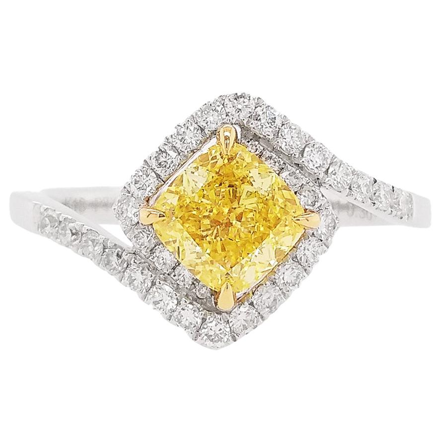 GIA Certified Yellow Diamond Platinum Engagement Ring For Sale