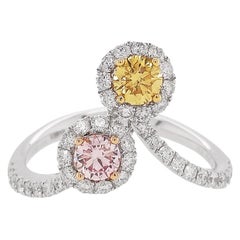 GIA Certified Pink Diamond Yellow Diamond Platinum Cocktail Ring