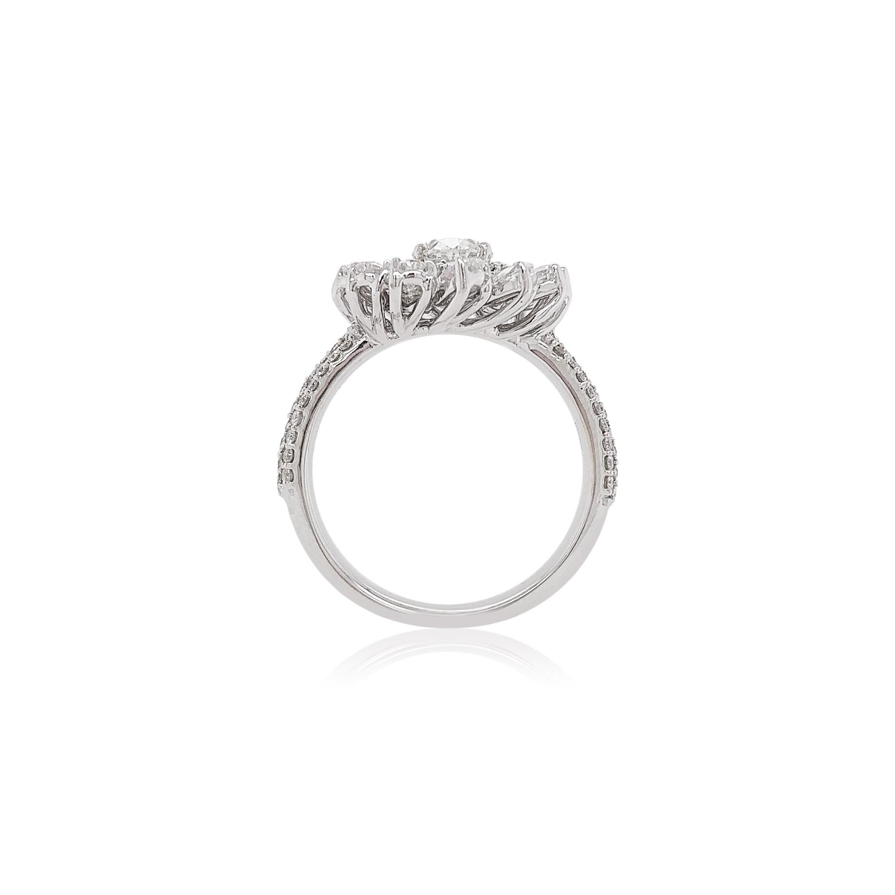 Contemporary GIA Certified White Diamond 18K White Gold Cocktail Ring For Sale