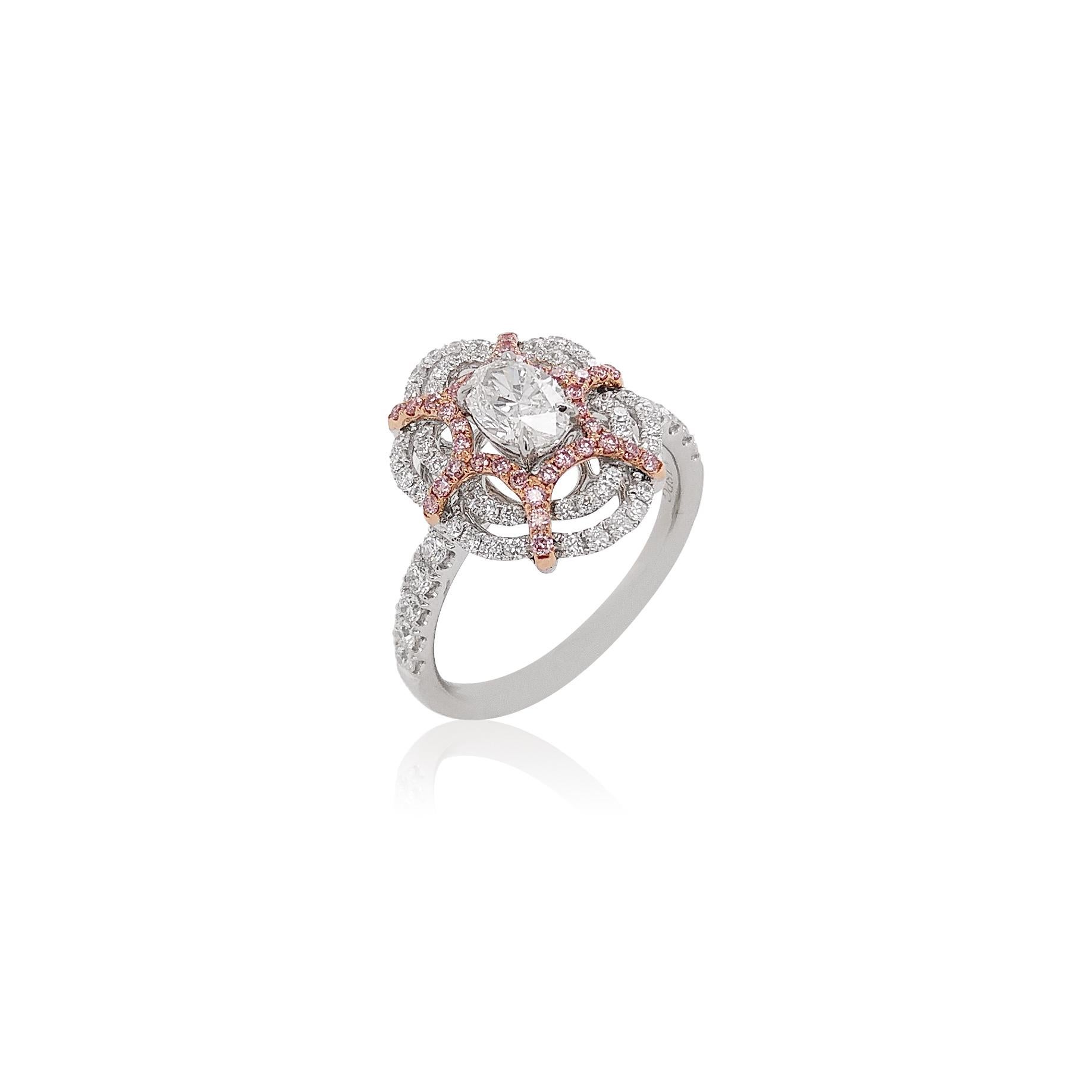 Contemporary GIA Certified White Diamond and Argyle Pink Diamond in Platinum Cocktail Ring