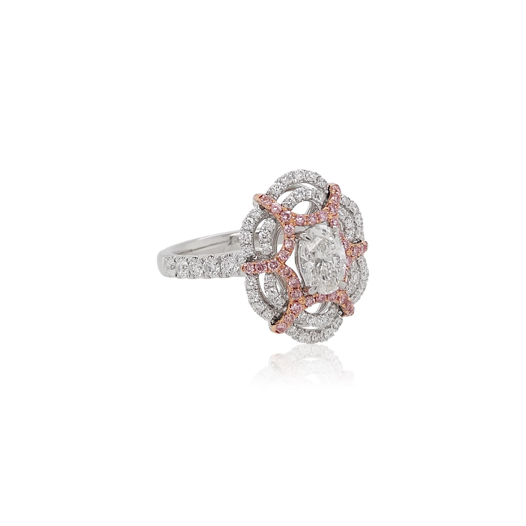 Oval Cut GIA Certified White Diamond and Argyle Pink Diamond in Platinum Cocktail Ring