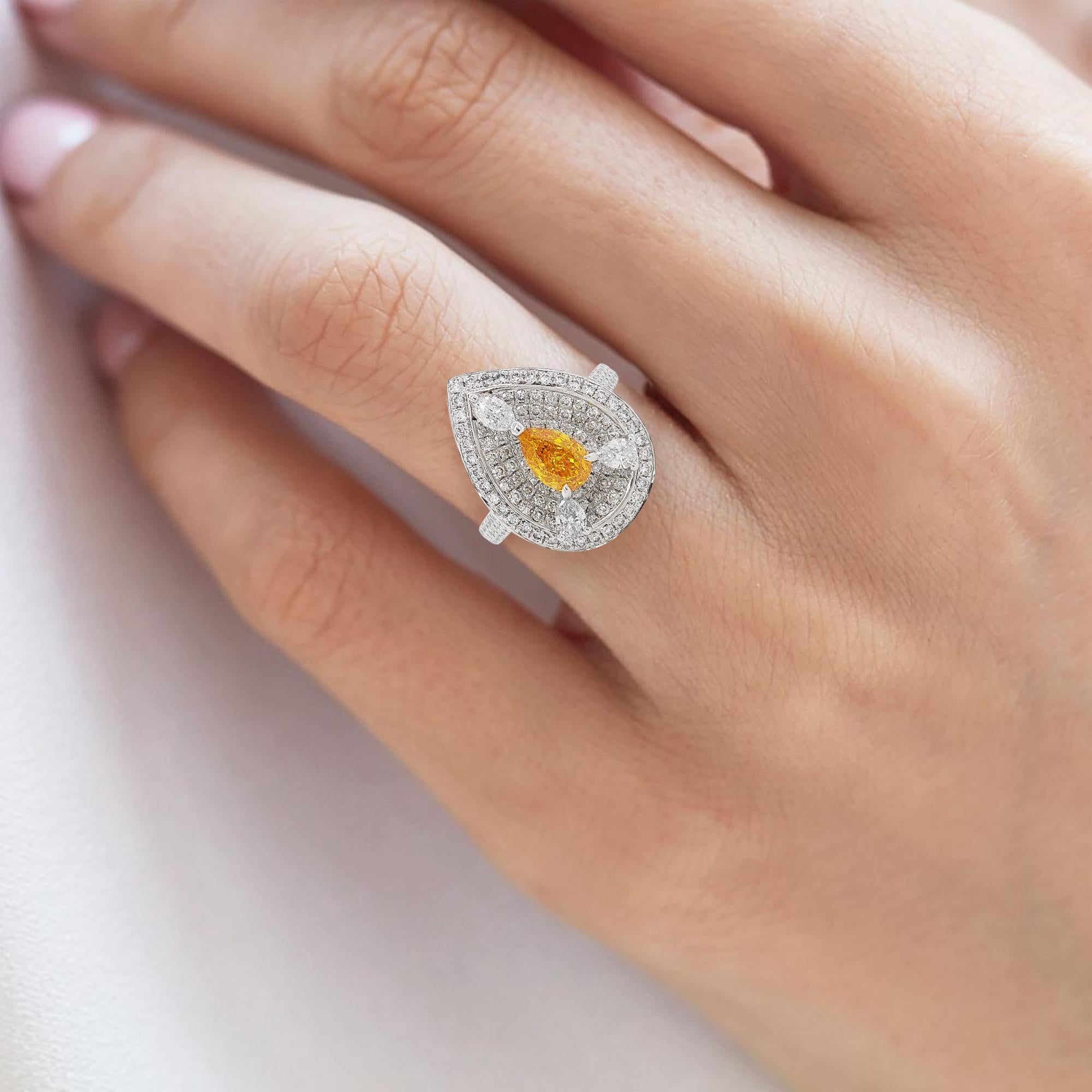 Women's HYT GIA Fancy Vivid Yellow Orange Diamond and White Diamond Cocktail Ring