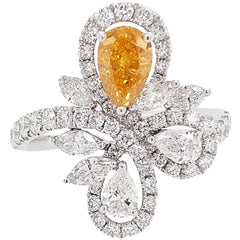 HYT GIA Fancy Intense Yellow Orange Diamond and White Diamond Cocktail Ring