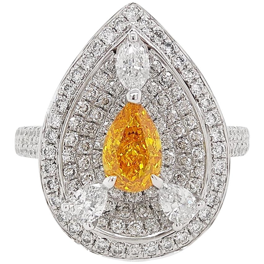 HYT GIA Fancy Vivid Yellow Orange Diamond and White Diamond Cocktail Ring