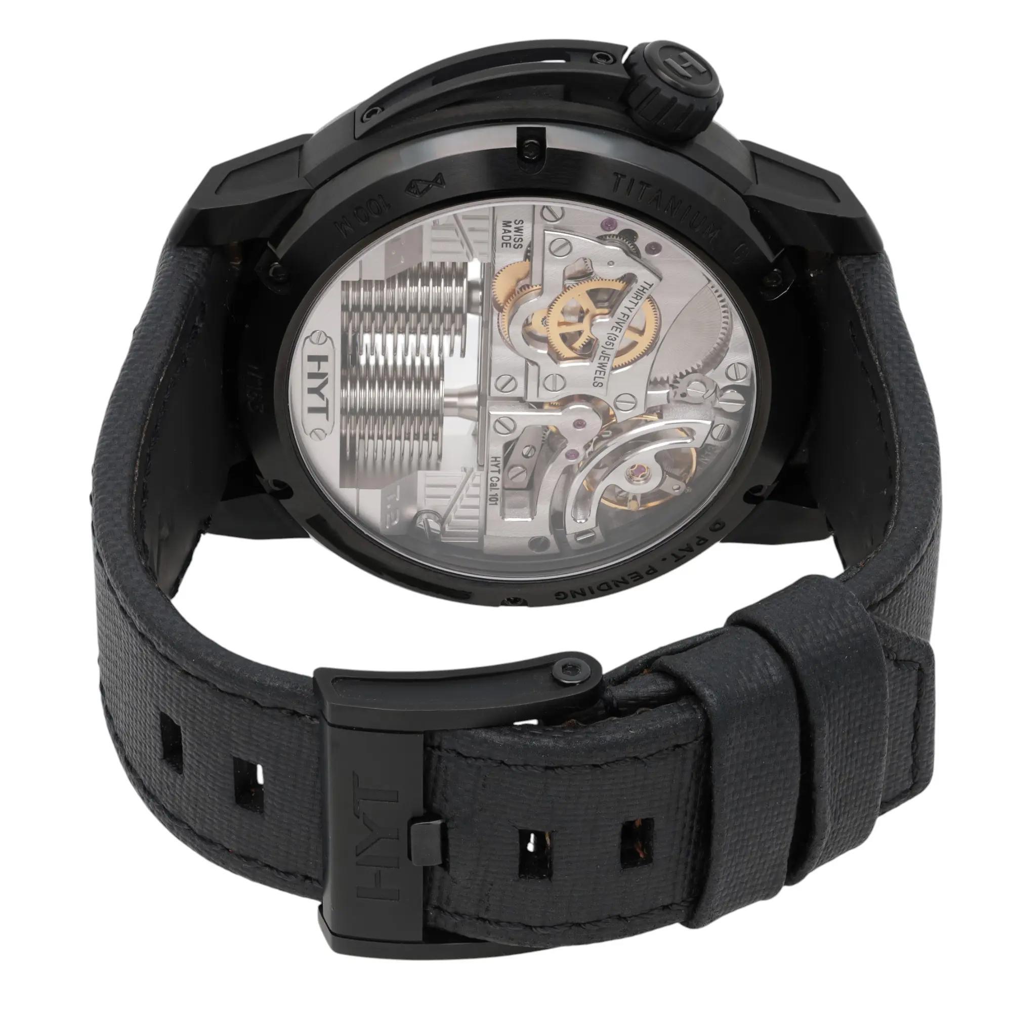 HYT H1 Black Tiranium 48.8mm Skeleton Dial Manual Wind Watch H00002-A In New Condition For Sale In New York, NY
