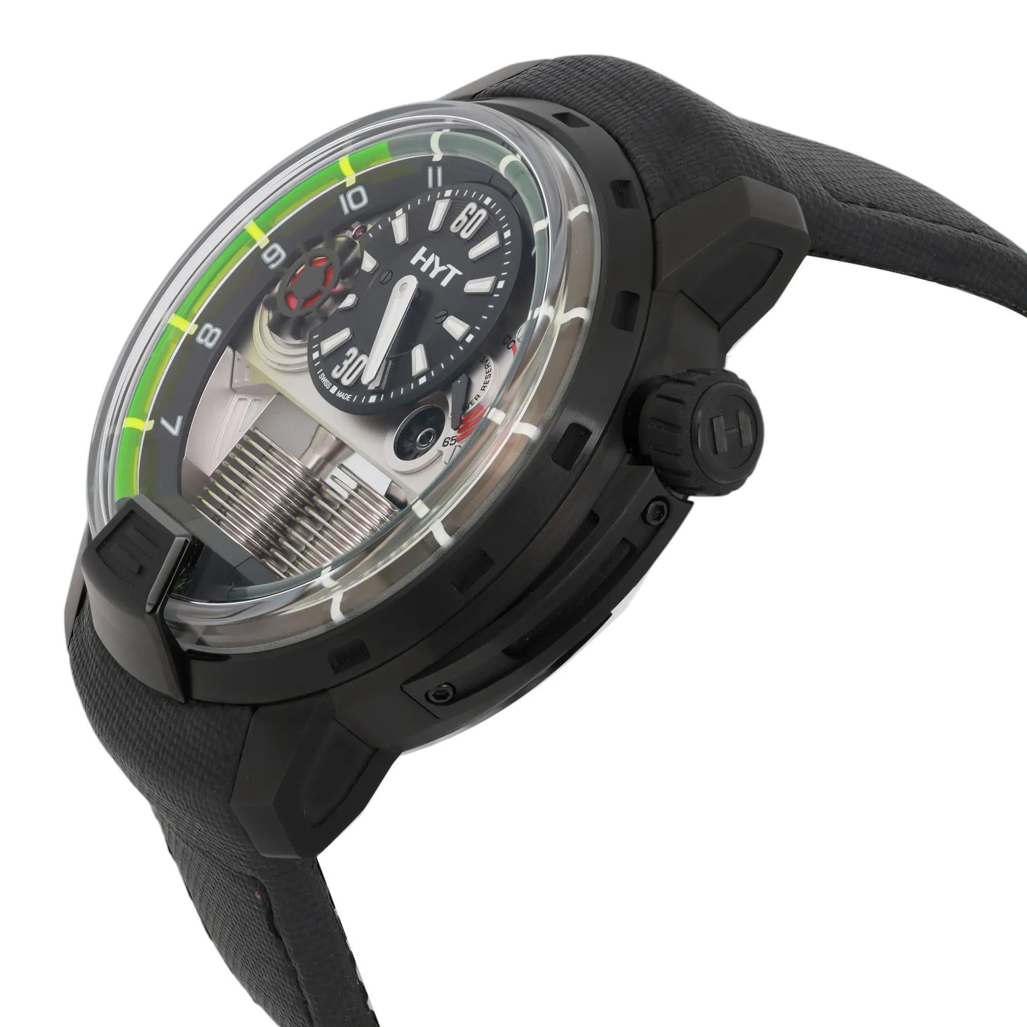 Men's HYT H1 Black Tiranium 48.8mm Skeleton Dial Manual Wind Watch H00002-A For Sale
