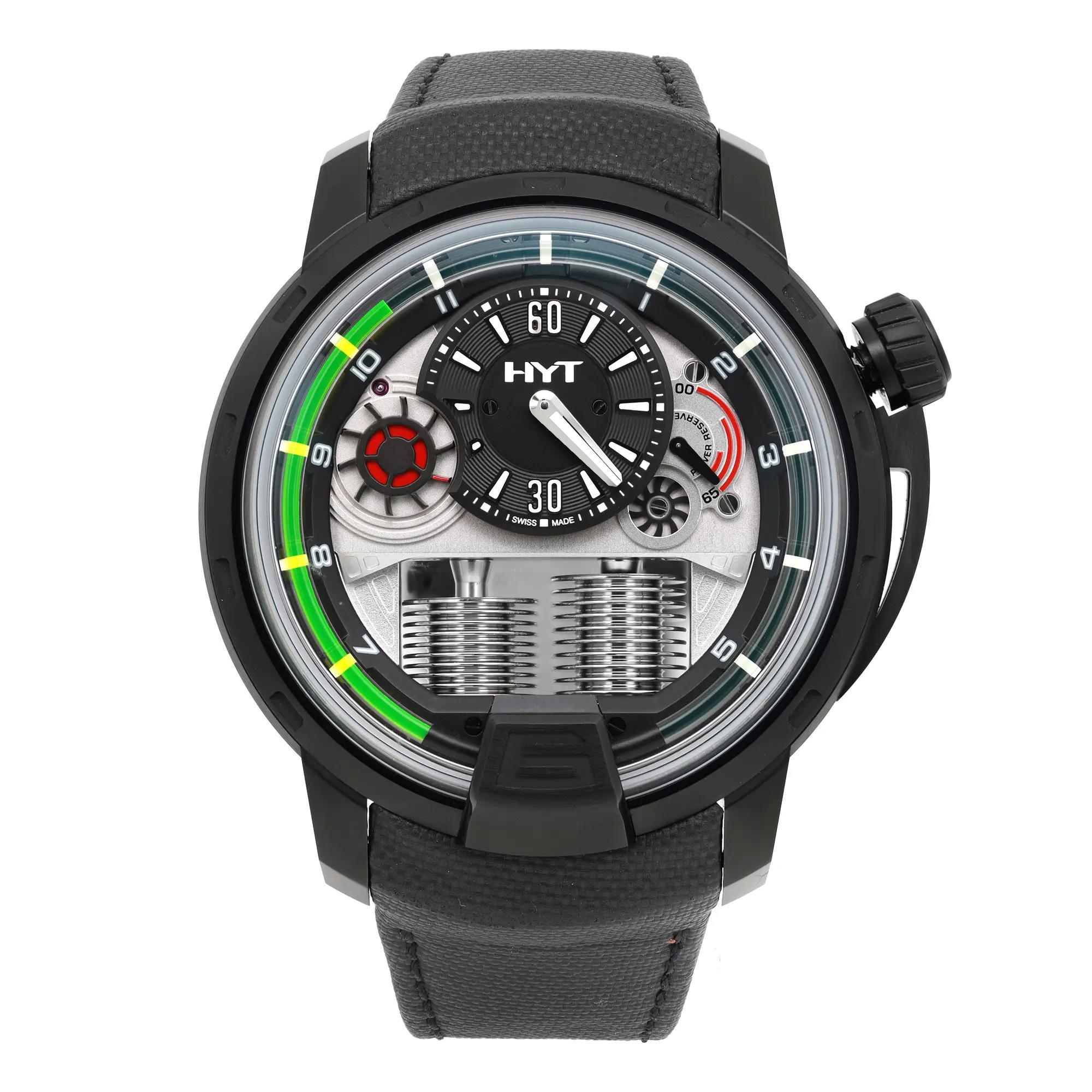 HYT H1 Black Tiranium 48.8mm Skeleton Dial Manual Wind Watch H00002-A