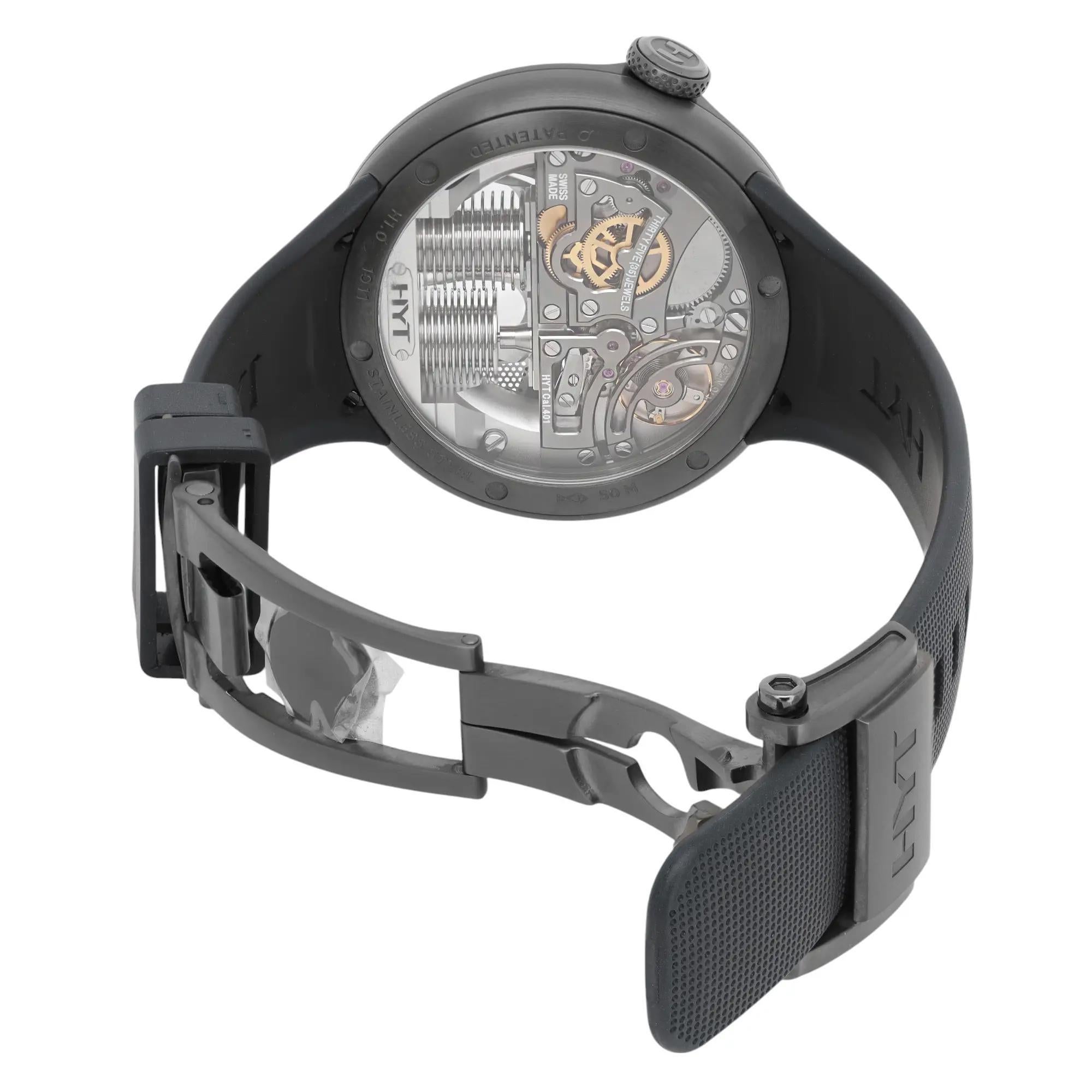 HYT H1.0 48.8mm Steel Gray Skeleton Dial Manual Winding Men Watch H02022-A in vendita 2