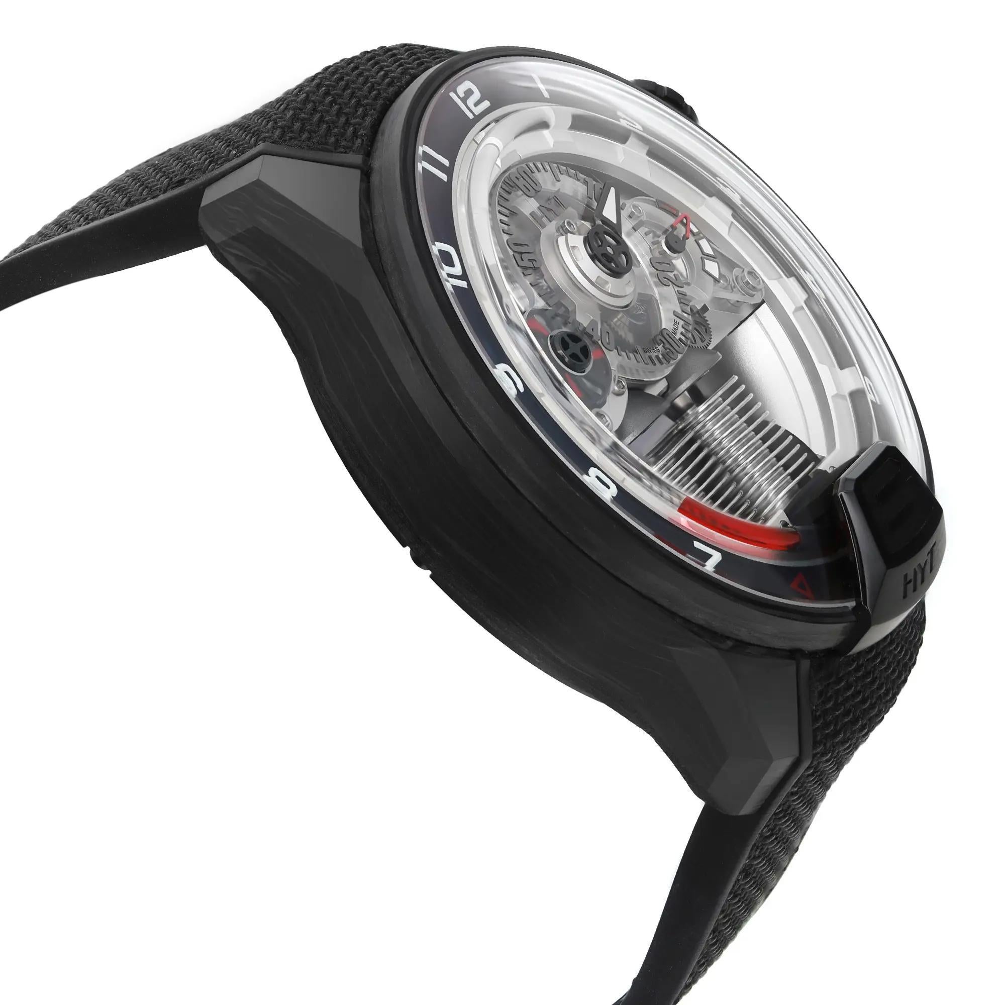 Men's HYT H4 Gotham Carbon Silver Skeleton Dial Manual Wind Men Watch H4-CB-515020 For Sale