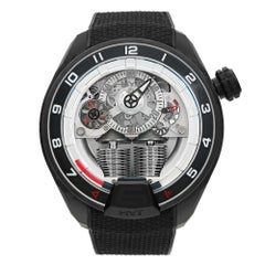 HYT H4 Gotham Carbon Silver Skeleton Dial Manual Wind Men Watch H4-CB-515020