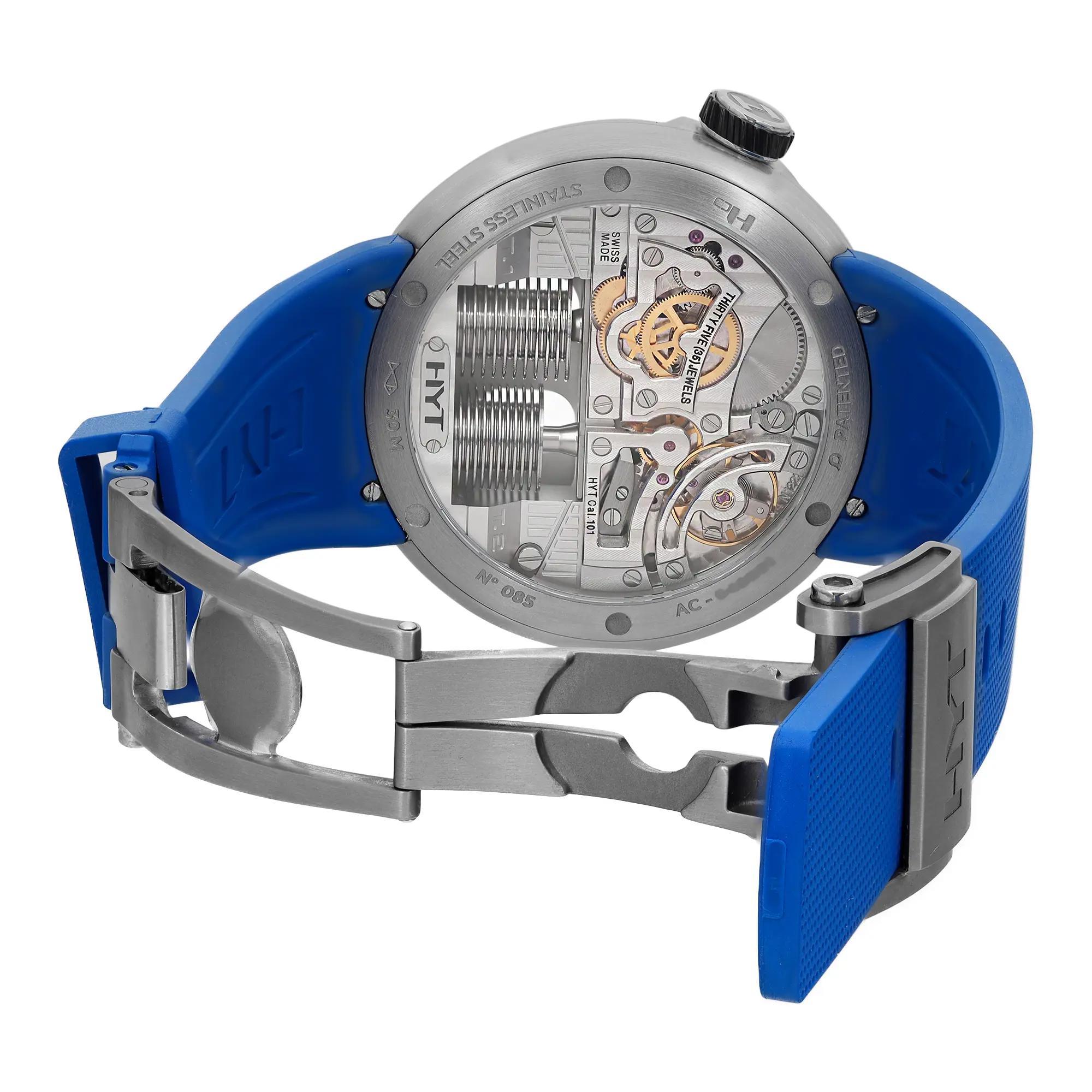 HYT HO 48.8mm Steel Silver Dial Manual Wind Men Watch H00840.BK en vente 2