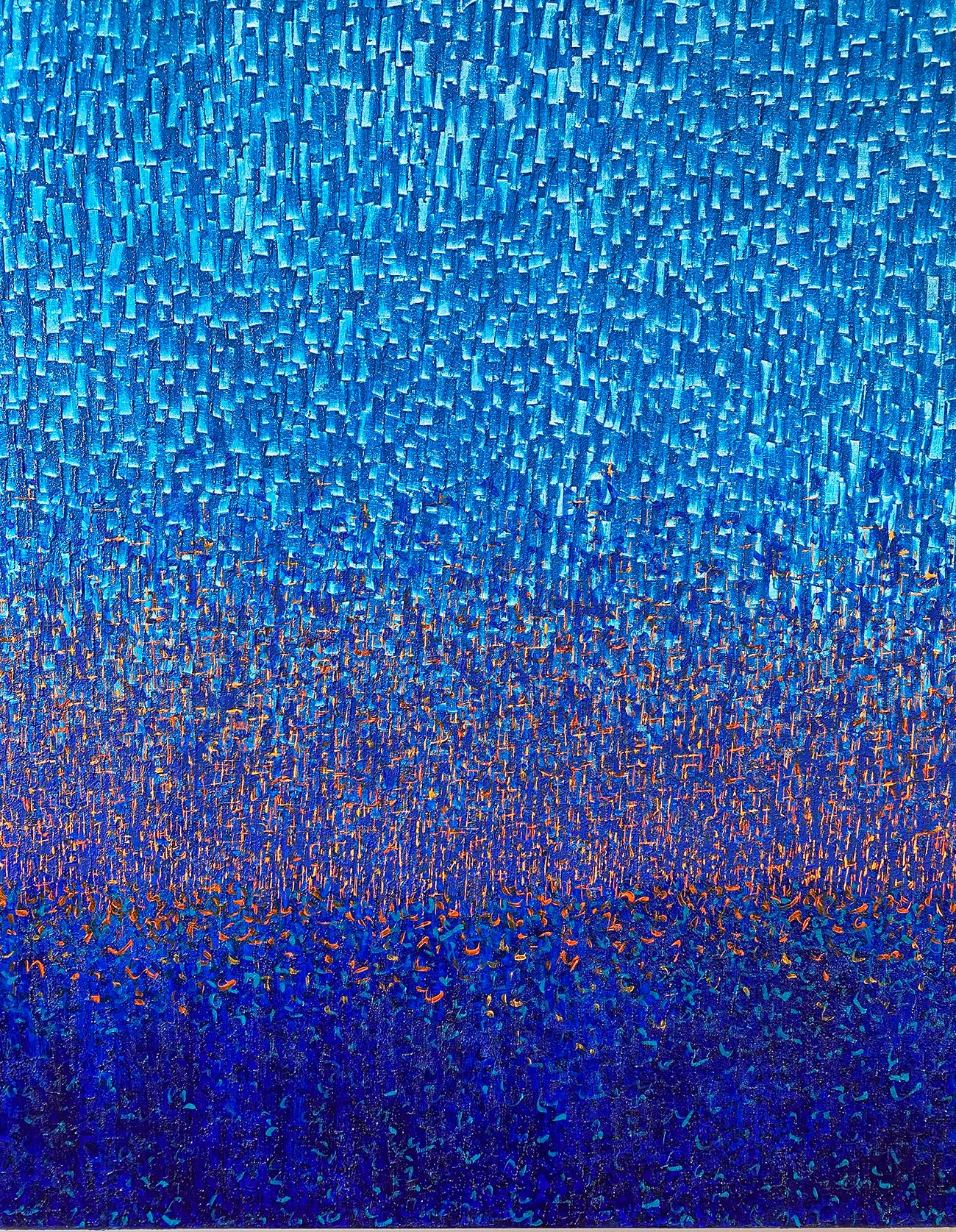 Beeindruckendes blaues monochromes abstraktes Triptychon „Winter Herbst Trilogy“, asiatische Kunst (Blau), Abstract Painting, von  Hyun Ae Kang