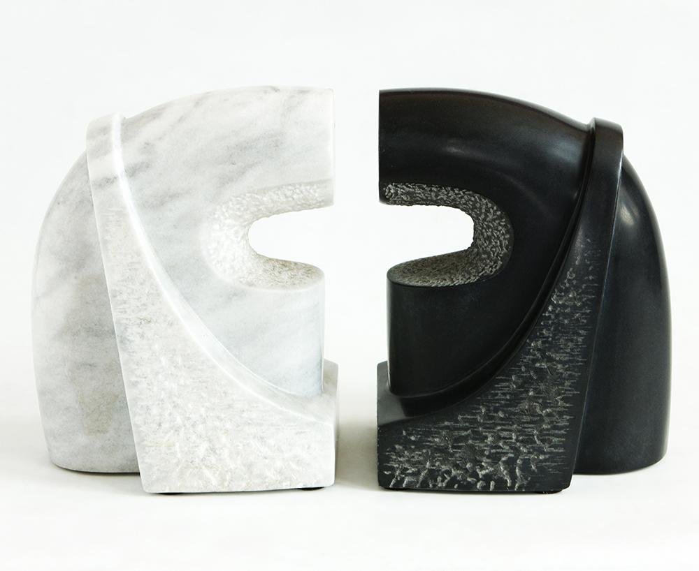  Hyun Ae Kang Figurative Sculpture - Marble & obsidian Sculpture Composition "Window in Heaven", 1990