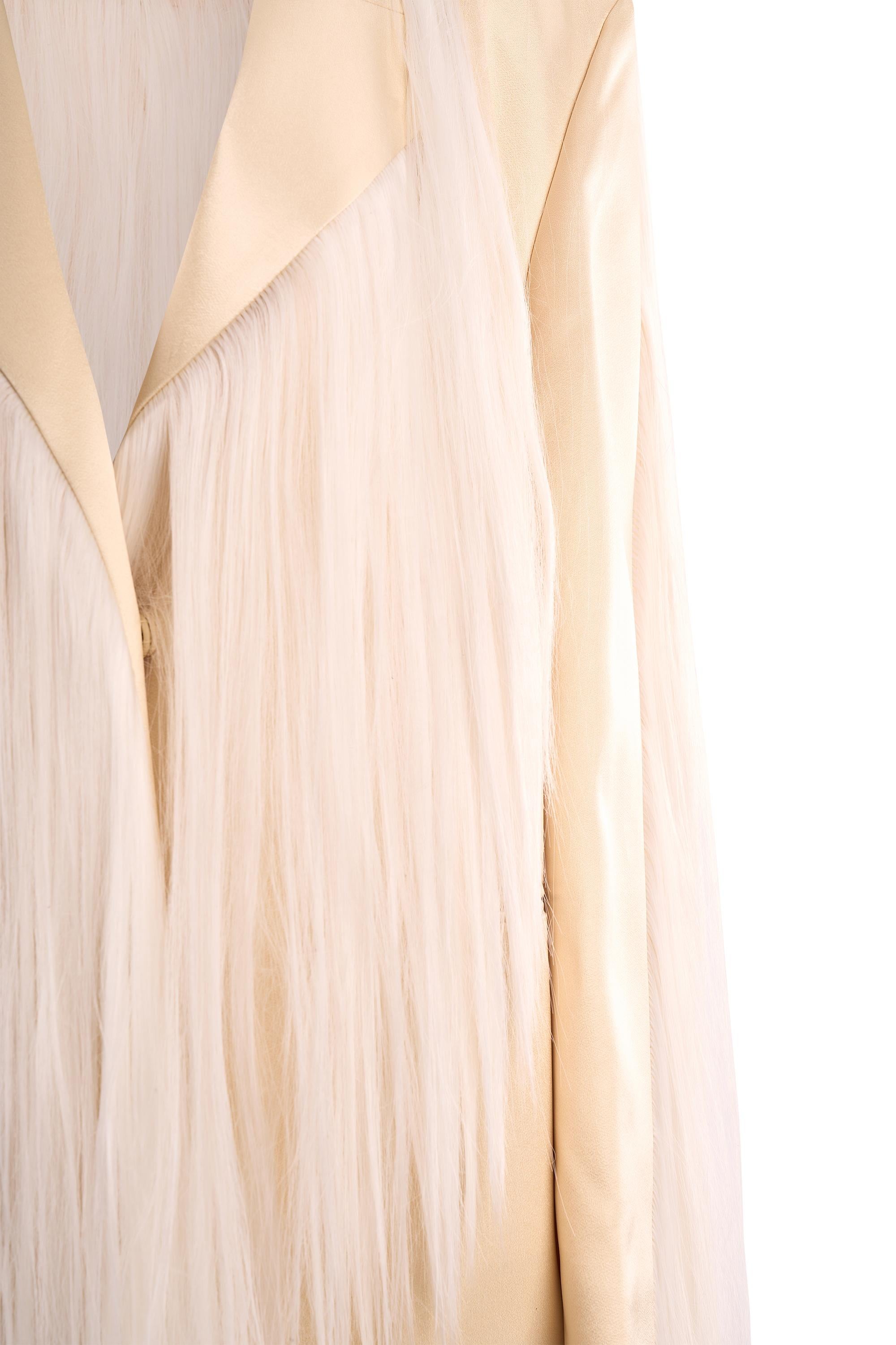 Beige Hyun Mi Nielsen A/W Ivory Long Hair Tailored Coat For Sale