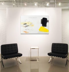 "Abstract Alchemy #1" Black and White with Yellow Abstract Painting