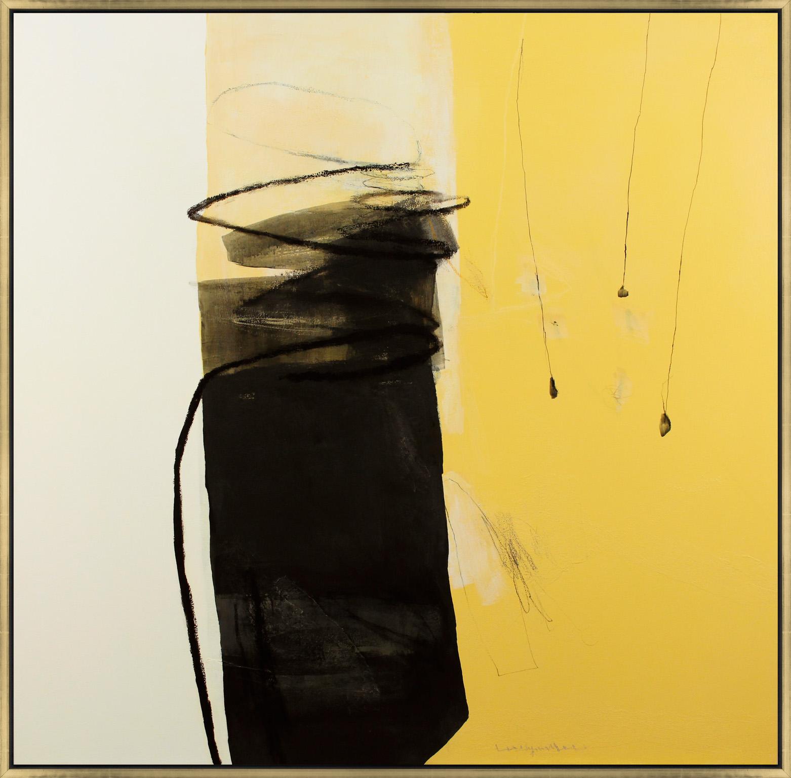 Hyunmee Lee Abstract Painting - "Inland Island #59" Yellow Gestural Abstract Acrylic on Canvas Painting
