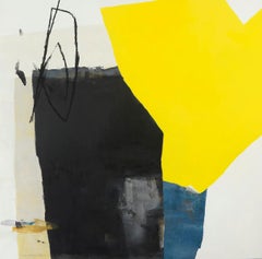 „Reaching Distance“ Gelbes und schwarzes abstraktes Gemälde
