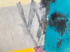 "Variation" Abstract Painting in Blue, Purple and Yellow with Great Mark Making