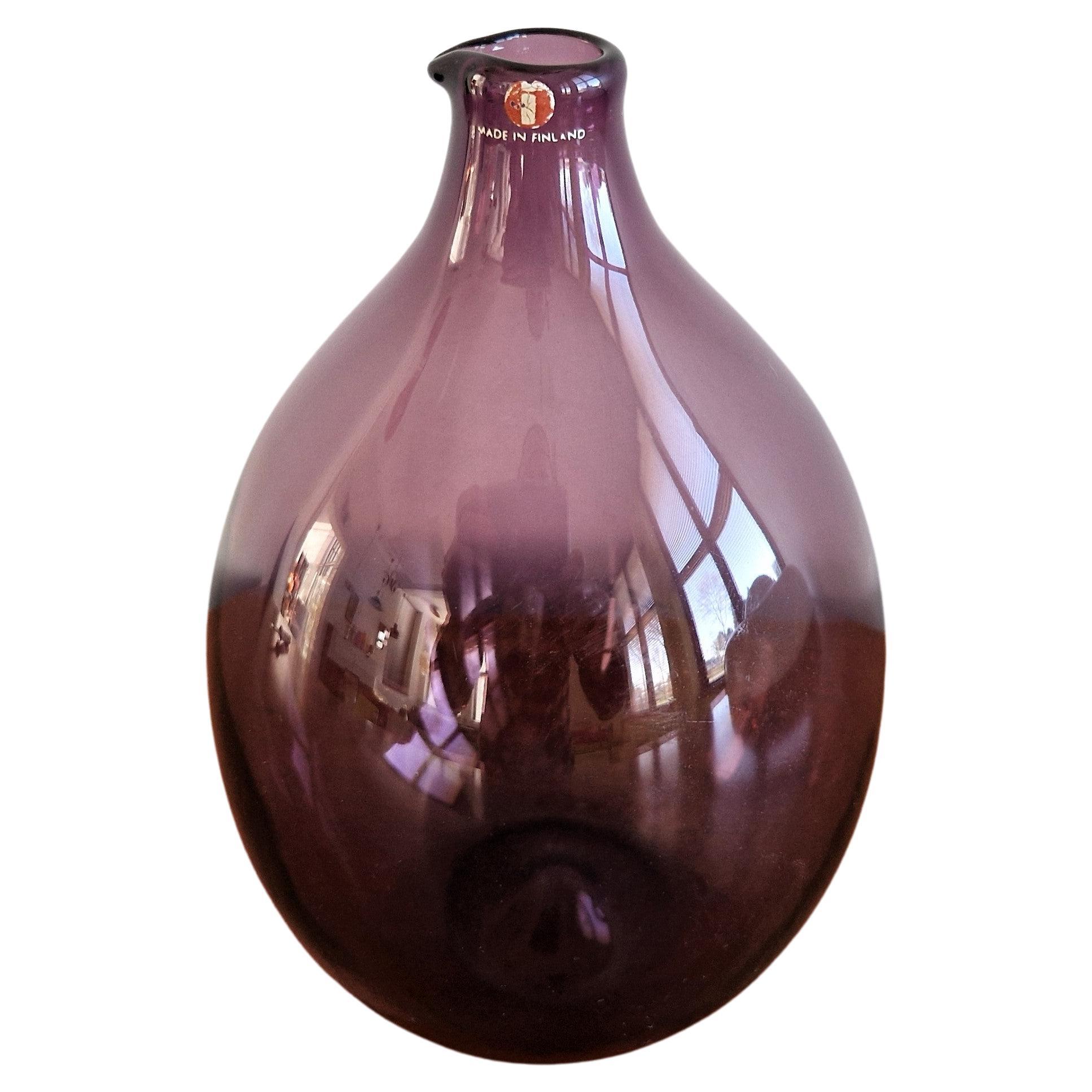 i-401 lila Glas-Vogel-bottel/Vase von Timo Sarpaneva für Iittala, Finnland 1956