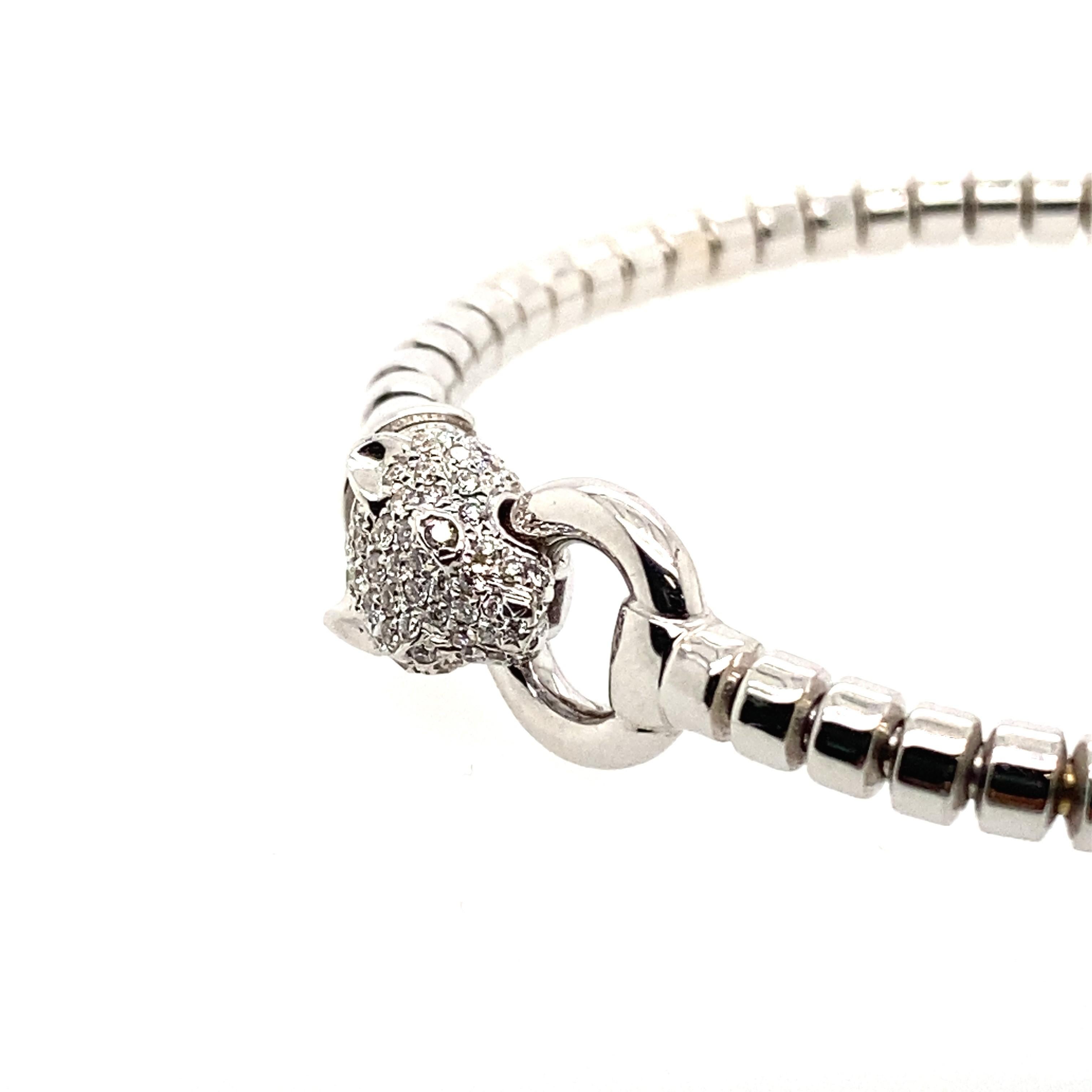 Panther Diamond Head 18 Karat Weißgold Flexible Italienisch gemacht Armband (Zeitgenössisch)