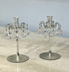 I.L Lobmeyr Paire de bougeoirs en métal argenté